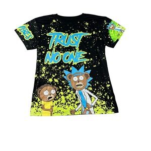 Fresh Laundry Rick and Morty Trust No One Graphic T-Shirt Black Neon Mens Medium